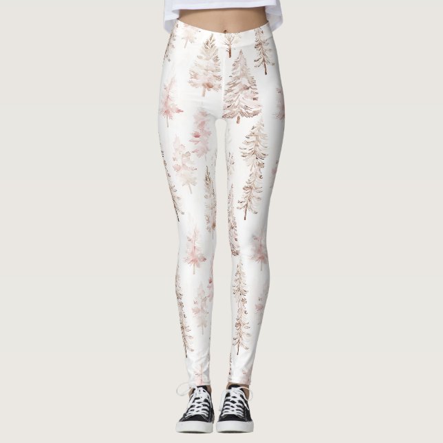 Leggings Arbres de Noël blanc rose pâle (Devant)