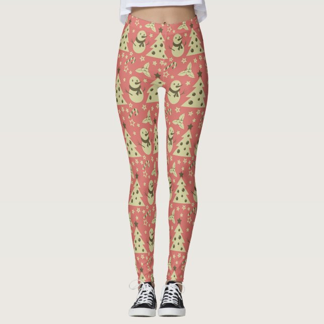 Leggings Arbres de Noël rétro sucre de canne étoile aux bai (Devant)