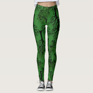 Leggings Arbres noirs sur vert foncé