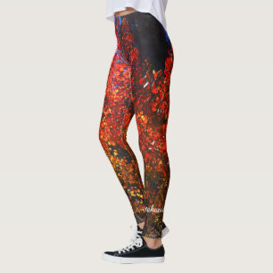Leggings Arbres rouges le matin avec nom personnalisé