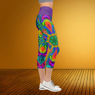 Leggings arc-en-ciel à fleur hippie psychédélique
