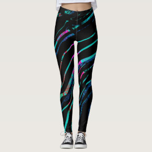 Leggings Arc-en-ciel de marbre noir en pastel au néon de