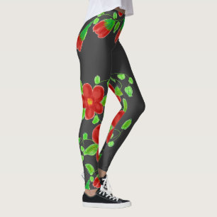 Leggings Ardoise Gris Et Rouge Floral Art