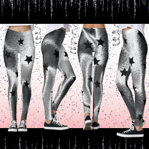 Leggings Argent moderne Shimmer Shadow Bold Black Stars