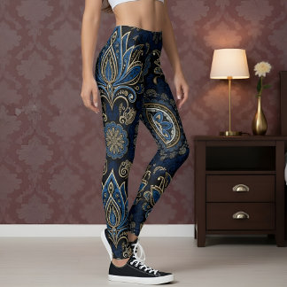 Leggings Aria Grace Cobalt Lotus Paisley Design ornemental