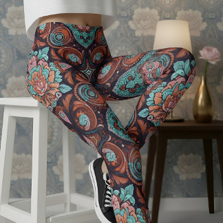 Leggings Aria Grace Radiant Paisley Peony Boho Vintage