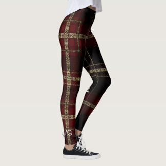 Leggings AriaGrace Regal Burgundy Gold Plaid Pattern Vol 23