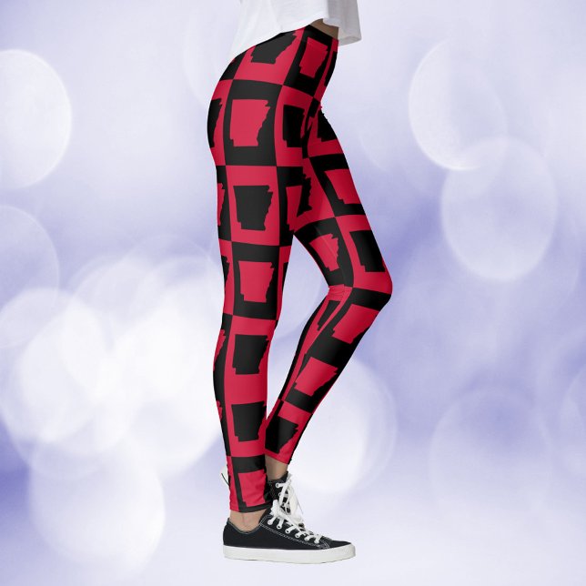 Leggings Arkansas Black and Red Pattern (A pair of leggings featuring a red and black pattern of Arkansas.)