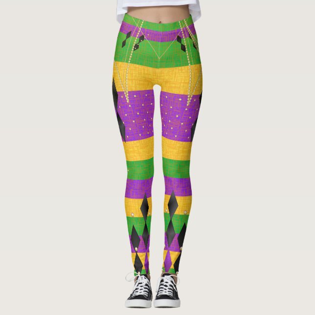 Leggings Arlequin en diamant à bande verticale Mardi Gras C (Devant)
