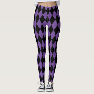 Leggings Arlequin motif Mardi Gras noir et violet