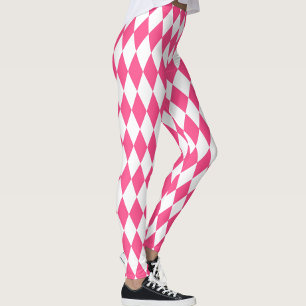 Leggings Arlequin rose blanc Diamants Checkers Design