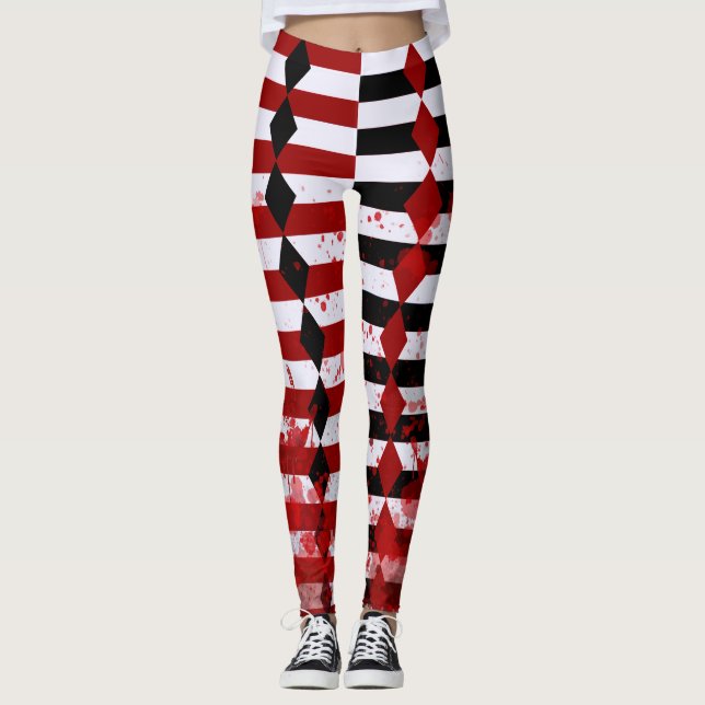 Leggings Arlequin sanglant Jambes noires, blanches et rouge (Devant)