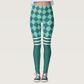 Leggings Arlequin vert et triple bande blanche