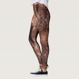 Leggings Armure de la veste en cuir viking Abstrait, Brown