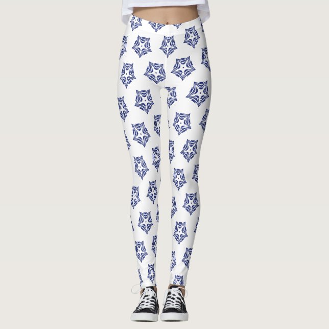 Leggings Arrière - plan blanc bleu marine étoile blanche (Devant)