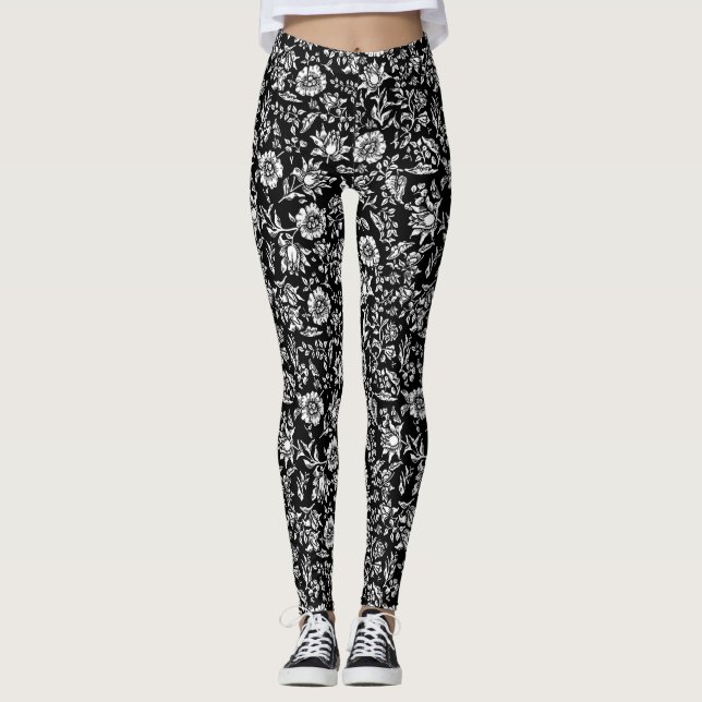 Leggings Arrière - plan botanique noir et blanc (Devant)