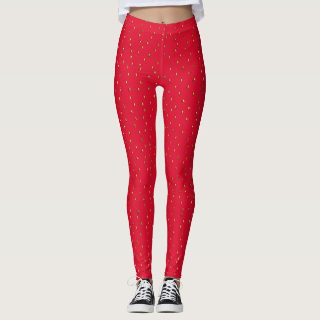 Leggings arrière - plan de fraise drôle rouge (Devant)
