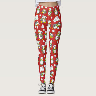 Leggings Arrière - plan de pingouins de Noël