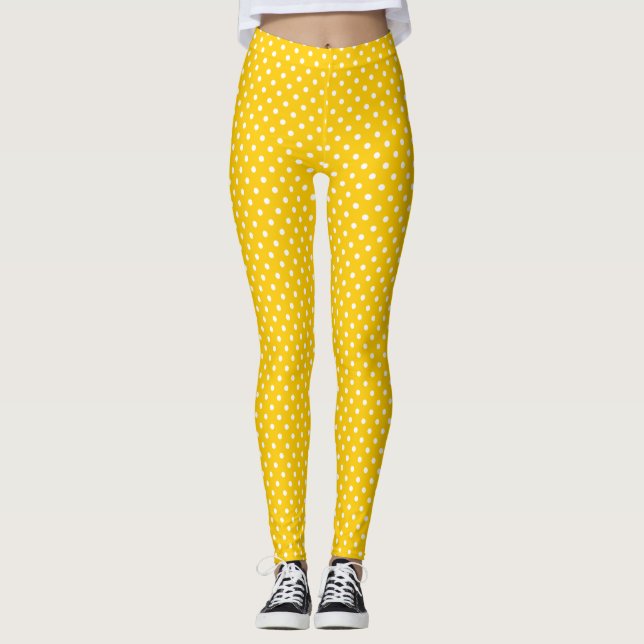 Leggings Arrière - plan jaune de mandarine de pois blanc (Devant)