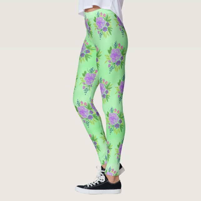 Leggings Arrière - plan Vert Et Bouquet (Gauche)