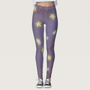Leggings Arrière - plan vintage violet avec étoiles rayonna