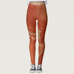 Leggings Art à l'encre alcoolique abstraite rouge vif et or