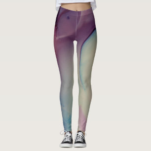 Leggings Art abstrait à l'encre d'alcool Rose Violet Bleu B