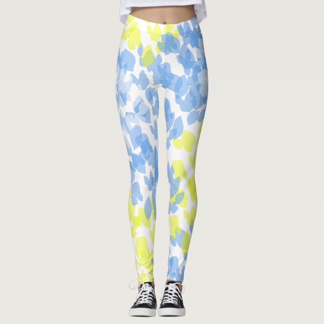 Leggings Art Abstrait Bleu Jaune Blanc Minimalisme (Devant)