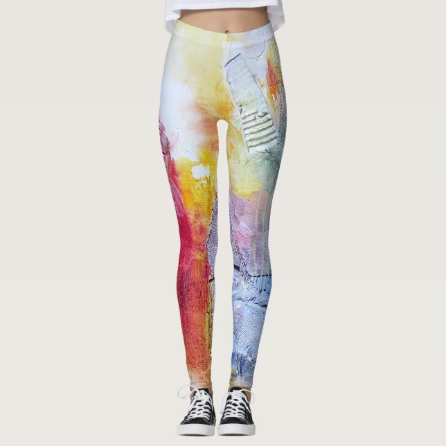 Leggings Art abstrait de rouge orange de texture pourpre (Devant)