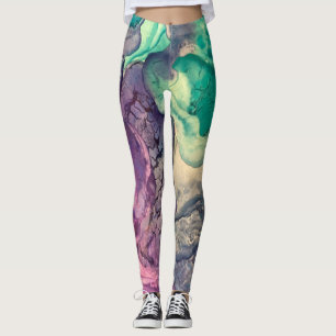 Leggings Art abstrait liquide à l'encre d'alcool multicolor