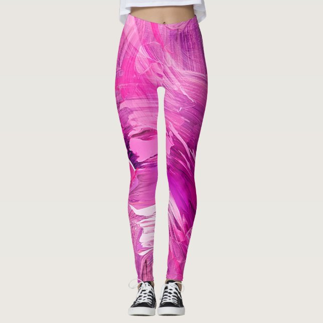 Leggings Art Abstrait Moderne Rose violet blanc (Devant)