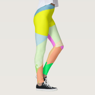Leggings Art Abstrait Pastel Coral Lavande Jaune