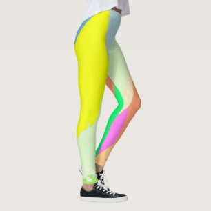 Leggings Art Abstrait Pastel Coral Lavande Jaune