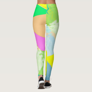 Leggings Art Abstrait Pastel Coral Lavande Jaune