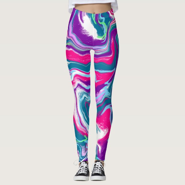 Leggings Art Abstrait rose et bleu (Devant)