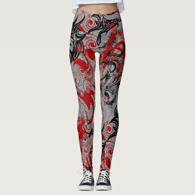 Leggings Art abstrait sale de dragons orientaux d'accent (Devant)