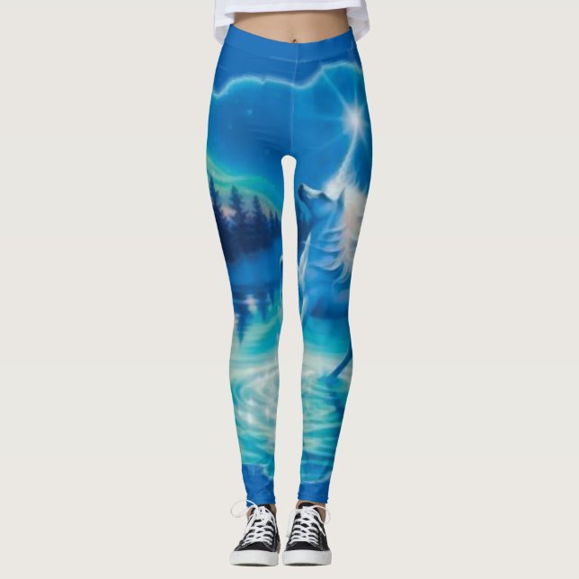 Leggings Art bleu frais d'aerographe de licorne (Devant)