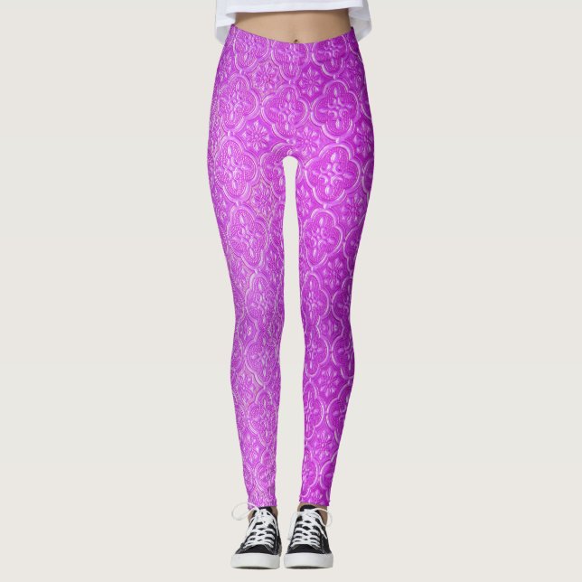 Leggings Art de mosaïque violet rose (Devant)
