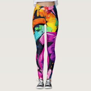 Leggings Art de rue audacieux avec du violet, du noir et du
