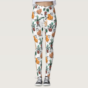 Leggings Art de trait dessin chats et fleurs