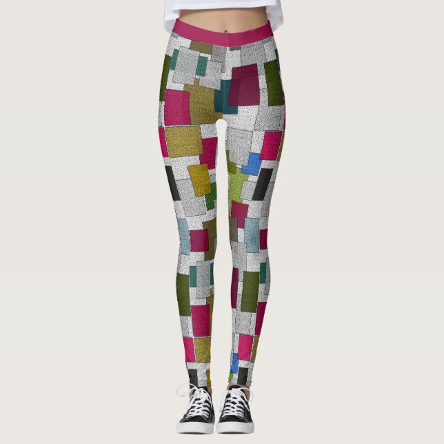 Leggings Art déco moderne violet gris gris Motif géométriqu (Devant)