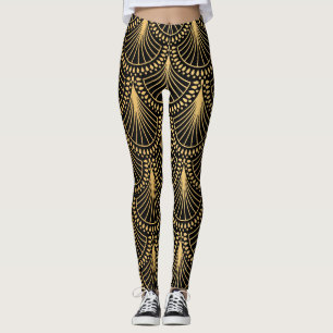 Leggings Art Déco, or noir, motif sans soudure.