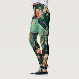 Leggings Art Déco tendance Turquoise rose papillon floral Y