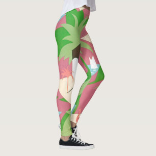Leggings Art Déco vintage Jazz Pochoir Palmiers et Oiseaux