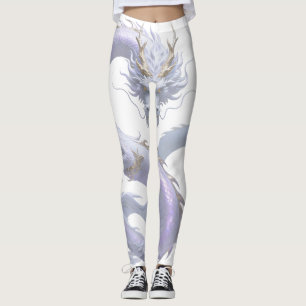 Leggings Art du Dragon Blanc Esthétique Fantastique Mythi