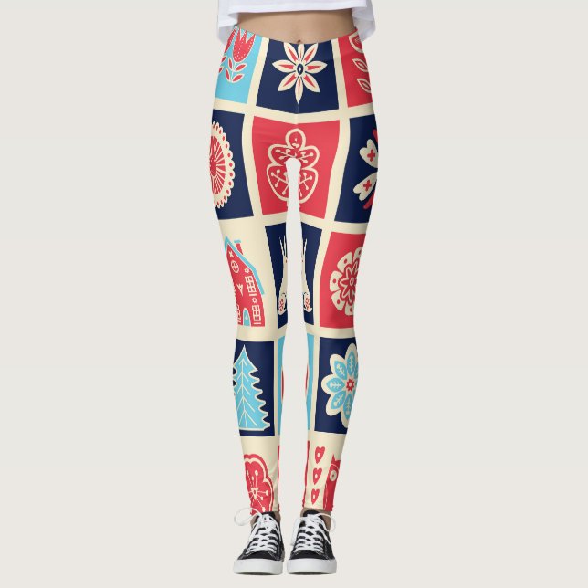 Leggings Art folklorique scandinave : vintage floral. (Devant)