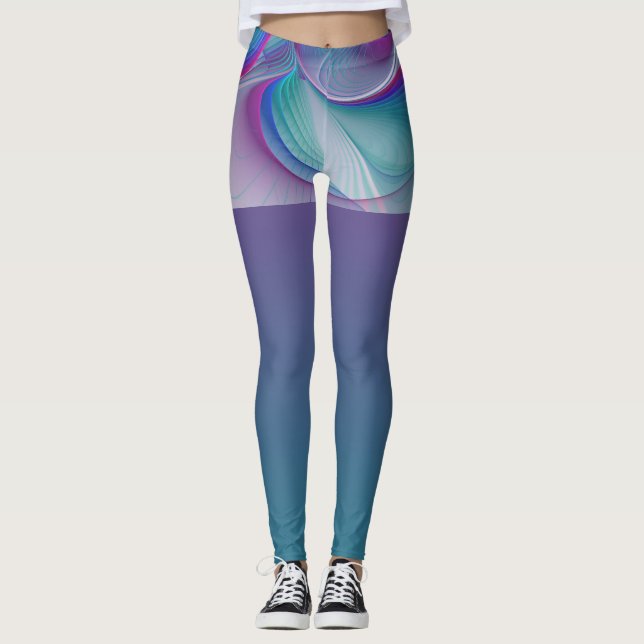 Leggings Art Fractal Abstrait rose bleu turquoise (Devant)