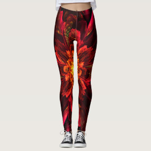 Leggings Art Fractal Fleur Rouge