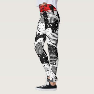 Leggings Art géométrique Abstrait moderne noir blanc et rou