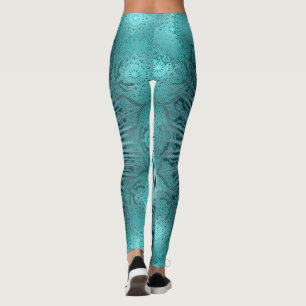 Leggings art géométrique mandala floral turquoise fleur yog